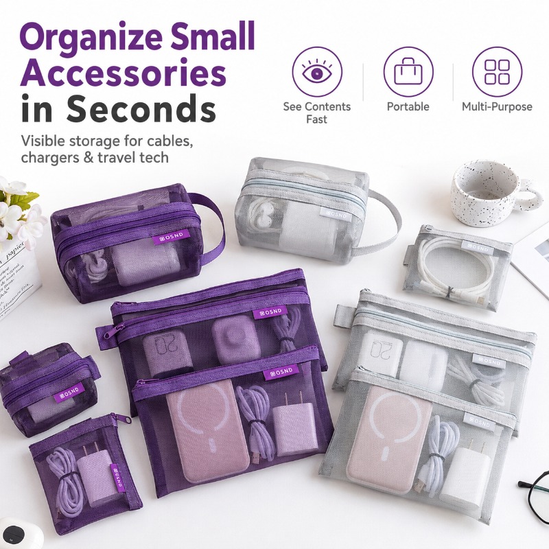 Tech Woven Accessories - Paquete de 6 Bolsas de Malla
